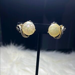 Coro Vintage Opal Clip On Earrings in Gold Setting